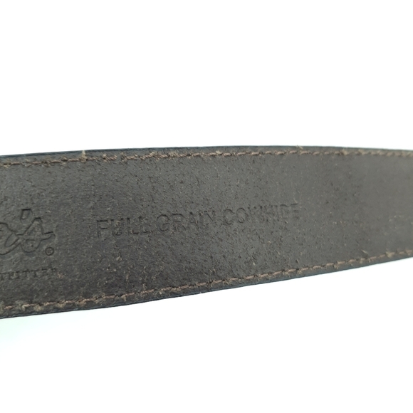 Cabela's Cognac Tan Leather Full Grain Cowhide Belt Gold Tone Buckle Size 42 - Picture 7 of 8